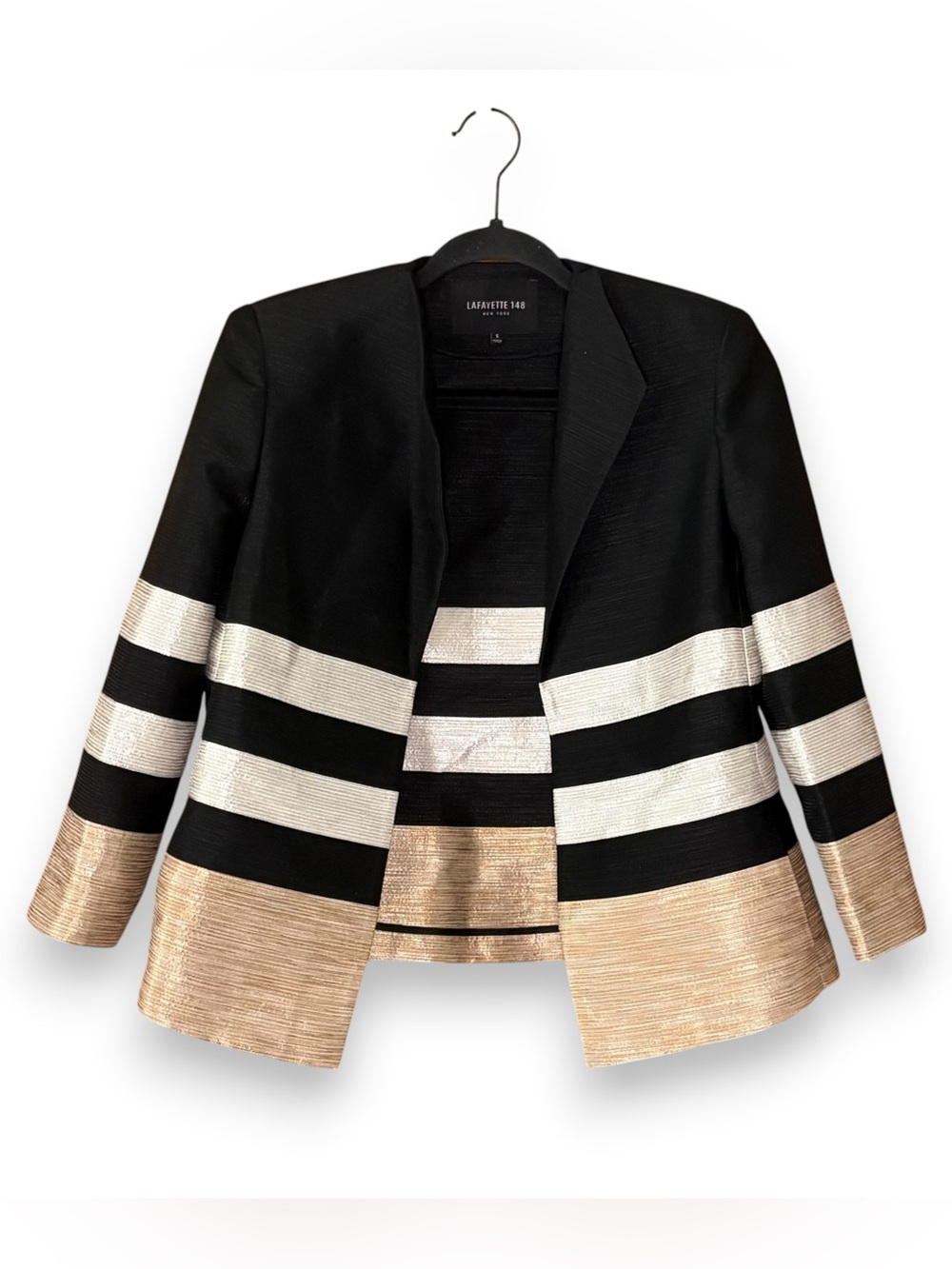 Lafayette 148 Wool Blend Blazer Black Cream Gold Metallic Small Career Office